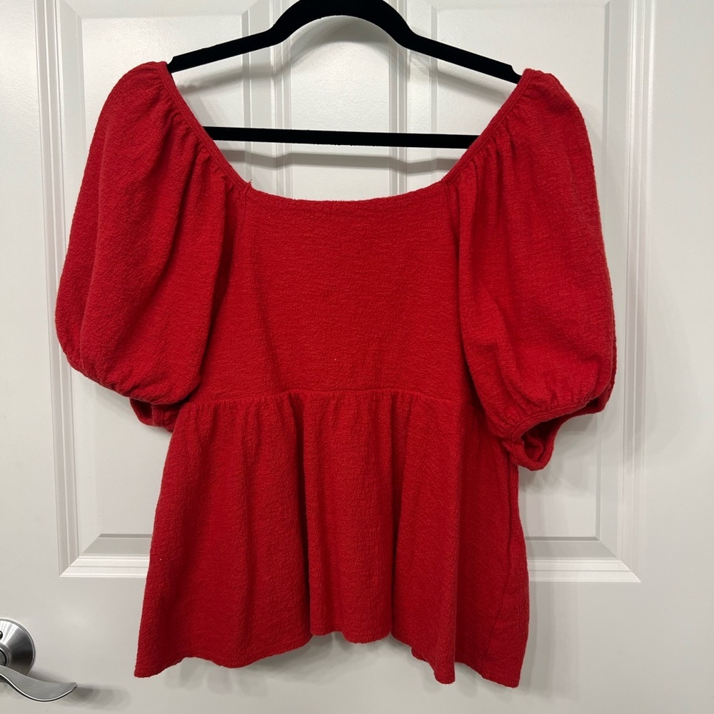 Madewell Red Dot Puff Sleeve Textured Blouse - Picture 2 of 6